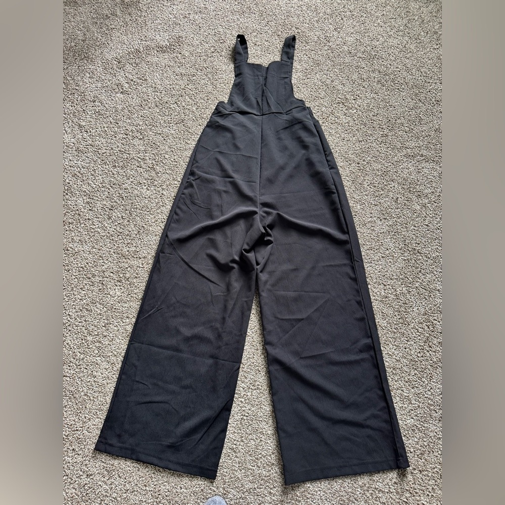 Amazon Black Wide-Leg Jumpsuit with Cross-Back Straps - Picture 3 of 6